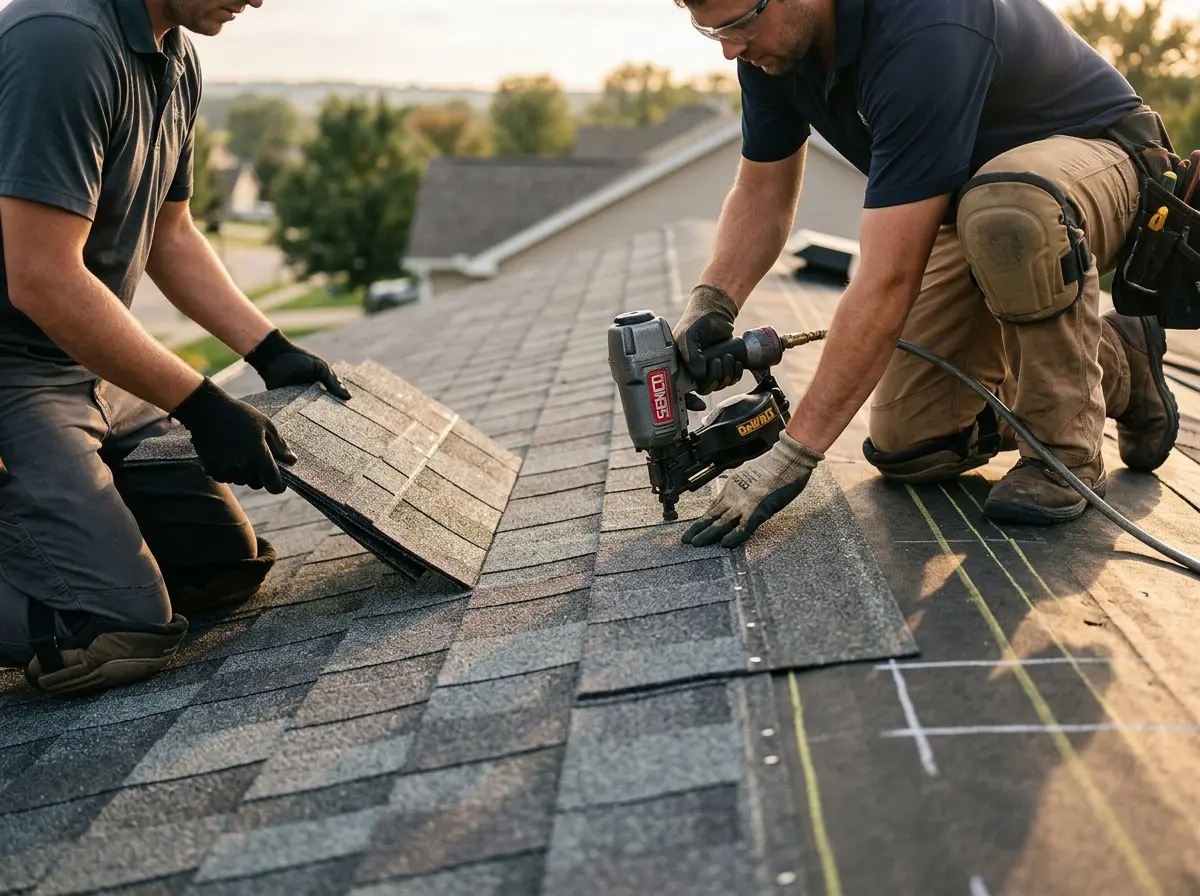 Professional roofer working on a residential roof in Somers Point